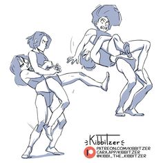 two people are doing different poses in the same drawing style, one is kicking another person