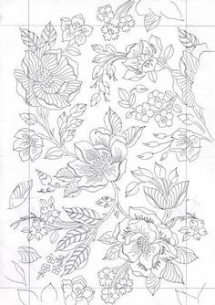 a drawing of flowers and leaves on paper