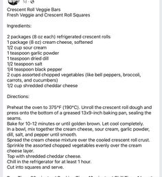 the recipe for cheese rolls is shown in this screenshote, with instructions to make it