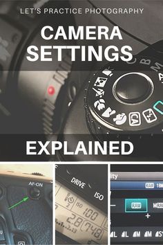 the camera settings are displayed in several different pictures, including an explanated button