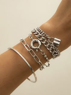 Original Cool Hip-Hop Chains Bracelet SILVER-One_size Neutral Jewelry, Hip Hop Chains, Bracelet Set Silver, Buckle Bracelet, Silver Chain Bracelet, Gold Bracelet Chain, Colorful Bracelets, Accessories Bracelets, Womens Jewelry Bracelets