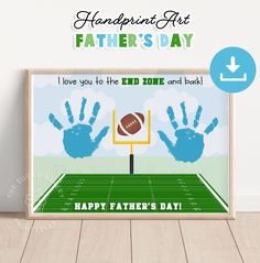 a father's day card with handprints on it and a football field