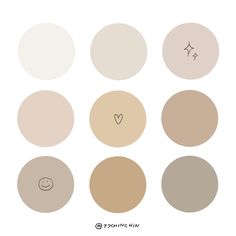 six different shades of beige and white with the words love written in each one corner