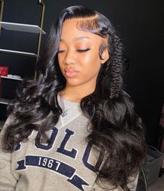 Obsessed with this beautiful style😍Love the work from stylist @marrishanae❣️ Follow @bombtress_hair for more stunning styles😋 Enjoy best deals of the year and get bomb body wave wig💖 . . . . . . . . . . . . #explore #fishtailbraid #frontalinstall #lacefrontwig #bodywavewigs #bodywavebundles #lacefront #wigunits #wiginstall #lacewigs #lacefrontalwig #issawig #wigstore #wigsforsale #wigsforblackwomen #frontalunits #frontalwig #hdwigs #hdlace #humanhairwigs #wigstore #gluelesswig Hair Braid Patterns, Frontal Wig Hairstyles, Wave Texture, Black Ponytail Hairstyles, Birthday Hairstyles, Glueless Wig