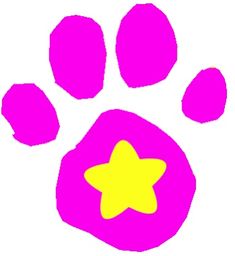 a pink and yellow paw print with a star on it