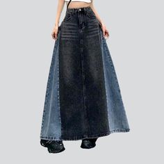 Introducing our fashionable and stylish 2023 Spring-Summer Collection of polished long denim skirts for ladies - a modern take on street style with all the features that make it a must-have for fashionistas everywhere! Distinctive Features: Street Style: These skirts bring together classic and modern fashion sensibilities for a street-style look that is sure to turn heads. Long Design: Floor-length, with a high-waist cut, these skirts provide a flattering silhouette and leave you feeling confide Jeans Into Long Skirt, Upcycled Street Fashion, Jeans Long Skirt, Patchwork Denim Skirt, Womens Denim Skirts, Long Jean Skirt, Long Denim Skirt, Lady Grey, Denim Diy