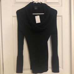 Black Cowl Neck Sweater. Never Worn. Tag Still On. Black Sweater For Fall Parties, Fitted Winter Sweater For Night Out, Fitted Sweater For Night Out In Winter, Fitted Sweater For Fall Night Out, Black Fitted Sweater For Party, Fitted Black Sweater For Party, Fitted Sweater For Night Out In Fall, Fitted Black Party Sweater, Black Stretch Sweater For Night Out