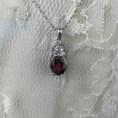 Beautiful, Dainty Sterling Silver Necklace With Ruby Colored Stone. 18" Chain - New In Box. Red Gem Necklace Aesthetic, Red Teardrop Necklace, Infinite Jewelry, Victorian Jewelry Necklace, Violet Necklace, Vampire Jewelry, Gem Pendant, Ruby Color, Vintage Jewlery