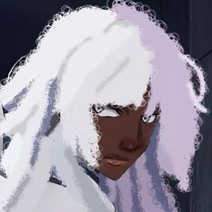 an animated image of a woman with white hair and long, curly - haired hair