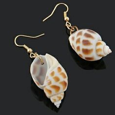 pair of sea shell earrings on black background