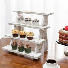 4 Tier Cascading Whitewashed Wood Retail Stair Shelf Display Riser, Cupcake Dessert Stand-MyGift Stair Shelf, Cupcakes Display, Plants Jewelry, 3 Tier Cupcake Stand, Stair Shelves, Whitewashed Wood, Wood Buffet, Display Risers, Cupcake Display