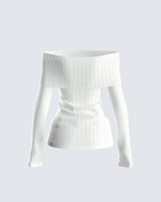 The only sweater you need to look put together and classy 😌 Constructed from fully fashioned sweater knit fabric, and complete with a button front and foldover top opening for a cute and cozy look that will elevate any fit 🤍 White Cute Sweater, Cute White Sweater, Mha Clothes, Black Off Shoulder Top, Tops Winter, Look Put Together, White Knit Top, Ideal Wardrobe, Rhinestone Top