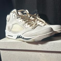 ((Used)) - Original Box Jordan 5 Retro, Shoes Jordan, Jordan 5, Jordans For Men, Jordan Shoes, Mens Shoes Sneakers, Cream White, Sailing, Original Box