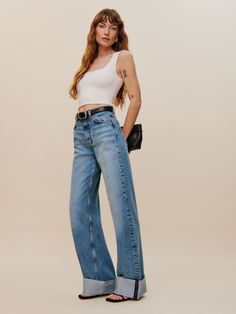 Sustainable looks good on you. Wife Leg Jeans, Cuffed Jeans Outfit, Interview Outfits, Wide Leg Jeans Outfit, Sustainable Denim, 2024 Outfits, Chic Winter Outfits, Celebrity Lifestyle, Cuffed Jeans