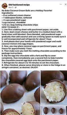 the recipe for chocolate covered coconut balls is shown