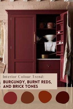 the interior color trend burgundy, burnt reds, and brick tones