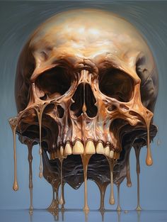 a painting of a skull with dripping chocolate