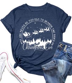 PRICES MAY VARY. [Features]: Women Christmas Shirt, Gift For Christmas Tops, Festival Graphic Tees, Holiday Trendy Tops, Women Tops Tees, Short Sleeve, Crew Neck, Color: Print. Machine-wash or Hand Wash with Cold Water, Unfold and Dry. [Material]: It's a great gift for youself, your wife, your mom, your aunt, Blend, Cotton makes clothes more comfortable, and polyester makes clothes more stylish and durable. Breathable fabric, lightweight, soft and comfortable, Skin-friendly for close-fitting wear. [Occasions]: It is suitable for casual scenes or special scenes. You can wear it for work, school, sports, running, household and outdoor. And it is also perfect for vacation, travel, party and dancing. [Matching]: It is suitable for matching pants, Leggings, Skirts, Shorts, Jeans, Dress, make yo Christmas Shirts For Women, Shirts Cute, Cricut Craft, Christmas Tops, Festival Shirts, Travel Party, Tops Casual, Women Christmas, Sports Running