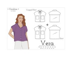 "Kimono sleeve shirt pattern by Coralina Patterns. This satin button-up shirt is simple to make. It comes with optional front pockets and two-length versions. *Please note*: I provide SHORT SEWING INSTRUCTIONS as shown on the images. I also provide a list of all the sewing techniques needed to complete this project. Unfortunately, I can't provide a full, in detail, step-by-step construction tutorial. **This pattern is in ENGLISH** This PDF pattern comes in sizes 34 to 46 (US sizes 4 to 16, please check the measurements on the images above). This PDF pattern offers immediate download (forget waiting for the mailman!) and can be printed on A4 / US Letter format at home or in the office. It also comes in the A0 format for copy shops.  **Please check the measurement charts before cutting your Pattern Making Software, Satin Button Up, Kimono Shirt, Sewing Instructions, Online Pattern, Halterneck Dress, Kimono Sleeve, Ruffle Skirt, Pdf Sewing Patterns