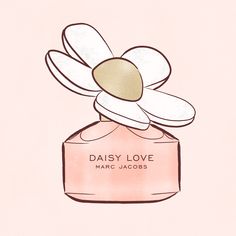 a pink bottle with a white flower on it's top that says daisy love marc jacobs