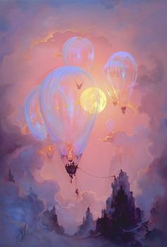 Drifters - John Pitre Fine Art 동화 삽화, Arte Grunge, Into The Unknown, Tableau Art, Arte Inspo, Hot Air Balloons, Air Balloons, Dreamy Art, Surreal Art