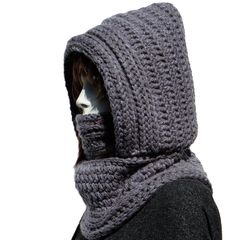 a mannequin's head wearing a gray knitted hood