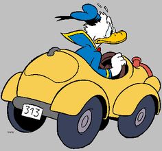 cartoon duck driving a yellow car