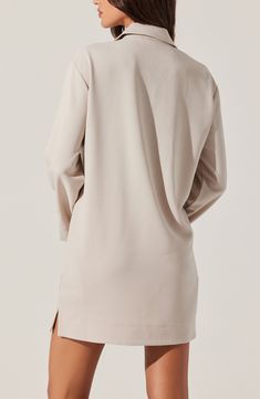 Feel the ease and polish of this collared shift that transitions stylishly from day to night. Split neck Long sleeves Side-seam pockets 93% polyester, 7% elastane Dry clean Imported Collared Mini Dress, Long Sleeve Shift Dress, Astr The Label, Fabric Gift Bags, Day To Night, To Night, Cream Dress, Fabric Gifts, Free Fabric