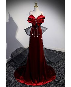 Get 10% off now! Buy formal long train velvet evening dress with stunning big bow in back at cheap price online. Free stable shipping and pro custom service since 2009. Red Mermaid Gown, Chinese Prom Dress, Horror Birthday, Dress With Long Train, Crimson Dress, Prom Dress Burgundy, Prom Dresses Burgundy, Velvet Evening Dress, Dark Red Dresses