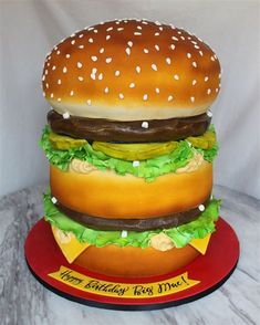 a birthday cake made to look like a hamburger