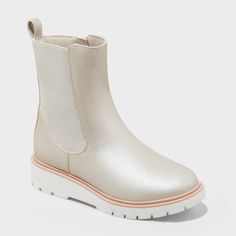 These Laurel Chelsea Boots from art class™ are perfect for your kid's school and fall adventures. The faux-leather boots have a solid-color upper with a round closed and medium width. Set on a 1.25-inch wedge heel, these Chelsea boots are designed with a distinct elastic panel on a side, along with a back pull tab and a side zipper for secure, snug wear. art class™: One-of-a-kind looks for the one and only you. Girls Chelsea Boots, Winter Mid-calf Boots With Lug Sole And Medium Width, Chelsea Boots With Heel Pull Tab, Medium Width, Chelsea Ankle Boots With Lug Sole, Medium Width, Taupe Leather Boots, Medium Width, Suede Clogs, Glitter Boots, Faux Leather Boots, Clog Slippers