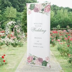 Romantic Watercolor Pink Flowers Garden Wedding Editable Template Welcome Banner Design, Pink Flowers Garden, Pink Themed Wedding, Wedding Welcome Banner, Watercolor Pink Flowers, Summer Garden Wedding, Pink Wedding Theme, Pink Watercolor Flower