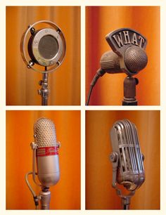 four different microphones with the same logo on them