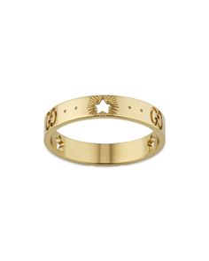 Gucci 18K Yellow Gold Logo Star Band Gold Gucci Ring, Gucci Ring Gold, Gold Jewelry Png, Designer Gold Rings, Star Rings, Gucci Ring, Logo Star, Gucci Rings, Preppy Jewelry