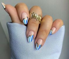 Soccer Nails, Blue Acrylic Nails, Almond Shape Nails, Funky Nails, Chic Nails, Dope Nails, Creative Nails, Nail Shapes