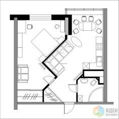 the floor plan for a small apartment with an open kitchen and living room in it