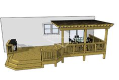 a wooden deck with a gazebo on it