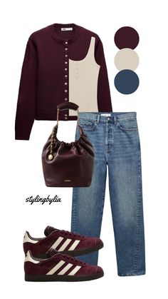 Burgundy Tank Top Outfit Fall, Burgundy On Burgundy Outfit, Burgundy Color Pairing, Plum Jacket Outfit, Burgundy And Light Blue Outfit, Monochrome Burgundy Outfit, Burgundy T Shirt Outfit, Monochromatic Outfit Burgundy, Burgundy Trainers Outfit