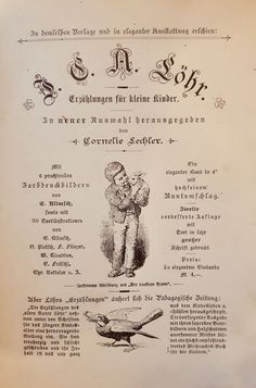 an old book with pictures of people and words in german on the front cover, as well as other information about birds