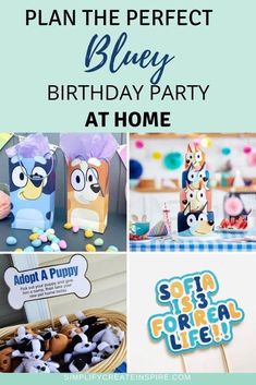 a birthday party with blue and white decorations, including an angry bird cake topper