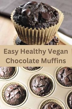 Vegan Double Chocolate Muffins Vegan Chocolate Chip Muffins, Healthy Vegan Dessert, Weight Watcher Desserts, Vegan Muffins, Healthy Vegan Snacks, Tofu Scramble, Vegan Chocolate Chip, Chocolate Chip Muffins, Vegan Dessert Recipes