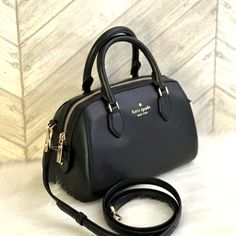 Nwt Kate Spade Kf493 Madison Leather Small Duffle Satchel Crossbody Bag Black Product Details Measurements 9.06" D Strap Drop: 3.15" Handle Drop: 3.25" Features Strap Drop: 22 Metal Pinmount Logo Closure Type: Top Zip Closure Dust Bag Included: No Back Zip Pocket Materials Saffiano Leather Lining: Two Way Script Logo Lining Imported Style Number Kf493 Luxury Handbag Collection, Kate Spade Bag Black, Luxury Bags Collection, Crossbody Bag Black, Script Logo, Kate Spade Purse, Pink Princess, Super Ideas, Black Bag