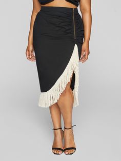 Affordable House Design, Strapless Crop Top, Fringe Top, Fashion To Figure, Bodycon Skirt, Fringe Skirt, Plus Size Skirts, Body Con Skirt, Fringe Trim