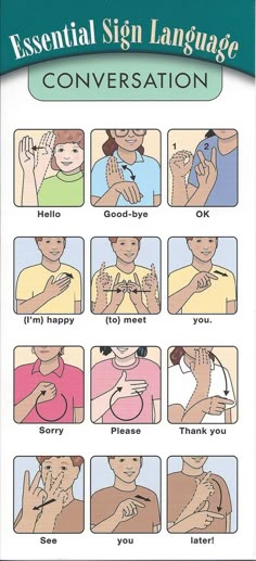 a poster with instructions on how to use the sign language for conversation and speech skills