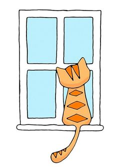 an orange cat sitting on top of a window sill