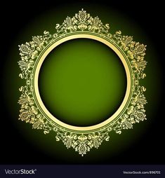 an oval frame with gold ornament on a green background eps1089