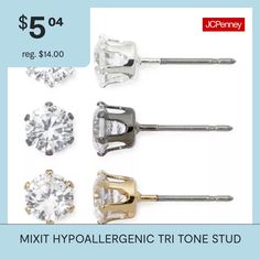 This gleaming earring set of three cubic zirconia studs is lead and nickel free—a good choice for sensitive ears. Stones: Cubic zirconiaBack: Friction Jewelry photos are enlarged to show detail. Ears Jewelry, Jewelry Photos, Earring Sets, Cubic Zirconia Earrings, Sensitive Ears, Photo Jewelry, Earring Set, Cubic Zirconia, Stone