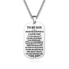 PRICES MAY VARY. 💗Stainless Steel Necklace:To son gifts necklace are made of 316L stainless steel materials,It's an extremely durable,will not rust,change color or tarnish,Strong anti-corrosion ability,hypoallergenic,no nickel,polishing the product in all aspects,safe to your skin,comfortable to wear! 💗To My Son from Dad: To my daughter,never forget how much i love you,encourage message to express your love and support to your son,It's a perfect special Birthday gift,Christmas gift, Thanksgivi To My Son From Dad, Gifts For Daughter, Spiritual Necklace, Special Birthday Gifts, To My Son, Always Remember You, Son Gift, Christmas Gift Jewelry, Christmas Birthday Gifts