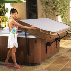 Hot Spring CoverCradle Cover Lifter Diy Hot Tub Cover, Spa Cover Lifter, Diy Hot Tub, Hot Tub Accessories, Tub Cover, Hot Tub Cover, Patio Deck Designs, Spring Spa, Spa Tub