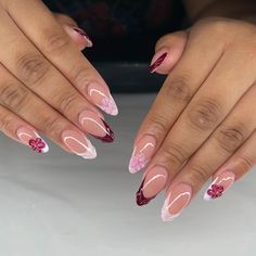 her first time doing almond🫶🏼 they look so good😍 Pretty Gel Nail Ideas, Nails Polygel Design, Pretty Gel Nails Short, Pink Almond Nails Design, Short Cute Nail Designs, Almond Nails With Design, Cute Girly Nails, Nails Inspo Short, Cute Short Acrylic Nails